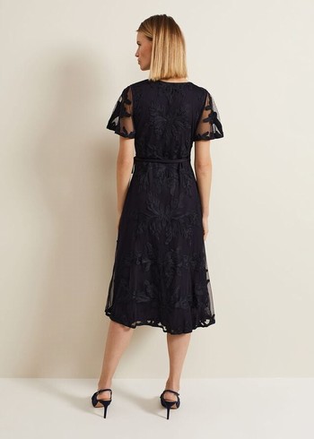 Phase Eight Clara Tapework Wrap Dress Navy Canada | CHDZLB-167